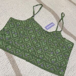 Lori & Jane Green Floral Cropped Cami Top